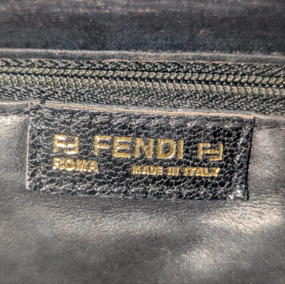 Vintage Fendi Black Woven Flap Clutch Shoulder Bag.